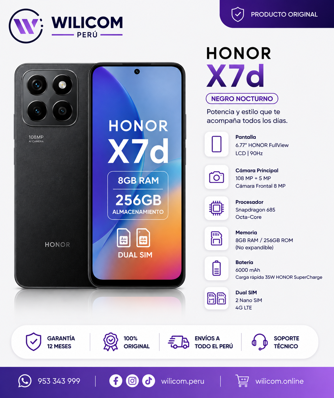 HONOR X7D 8RAM 256GB NEGRO NOCTURNO DUAL SIM