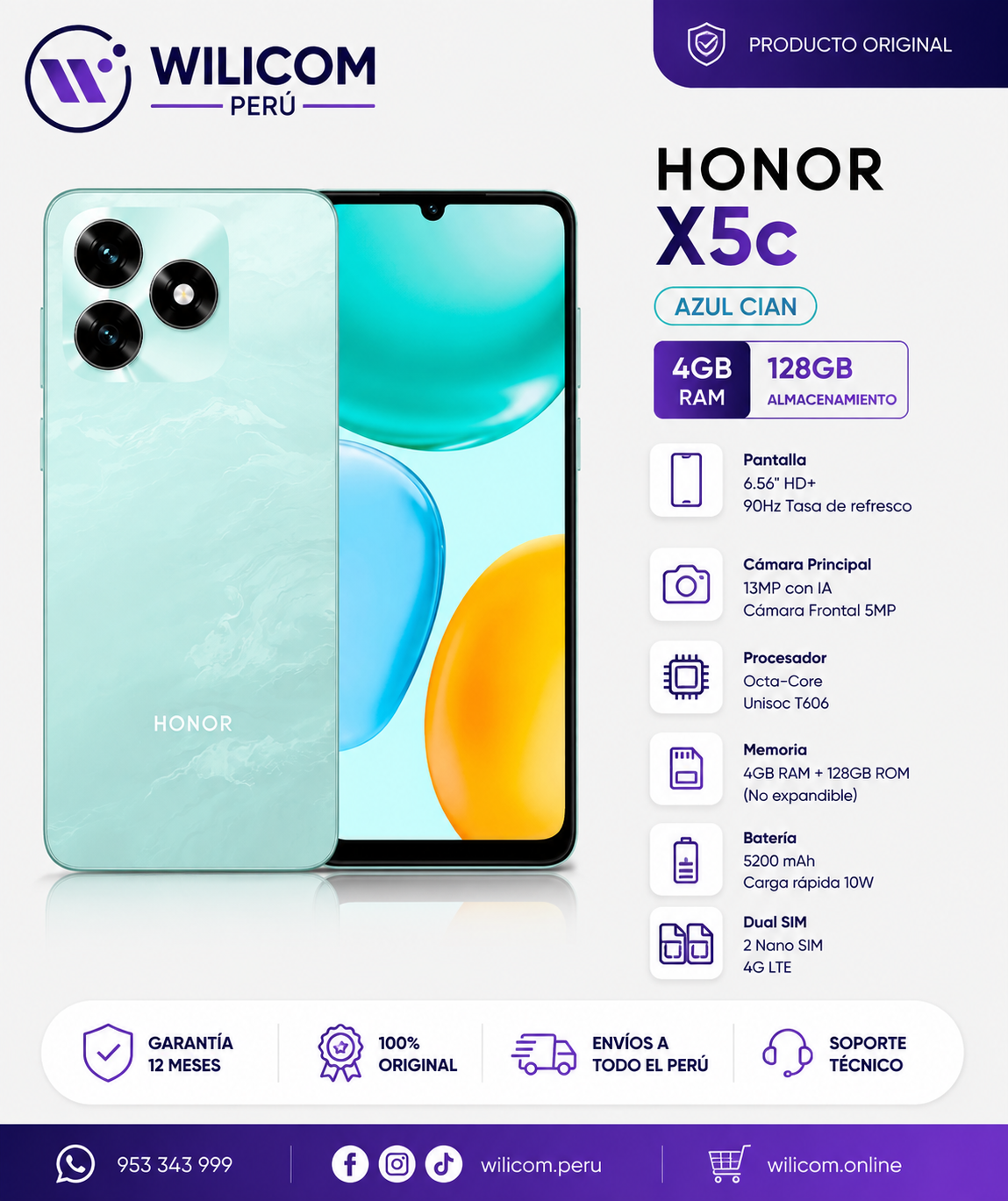 HONOR X5c 128GB / 4GB RAM Dual SIM AZUL CIAN