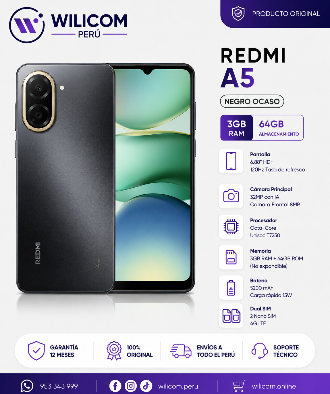 REDMI A5 3GB RAM 64GB Negro Ocaso