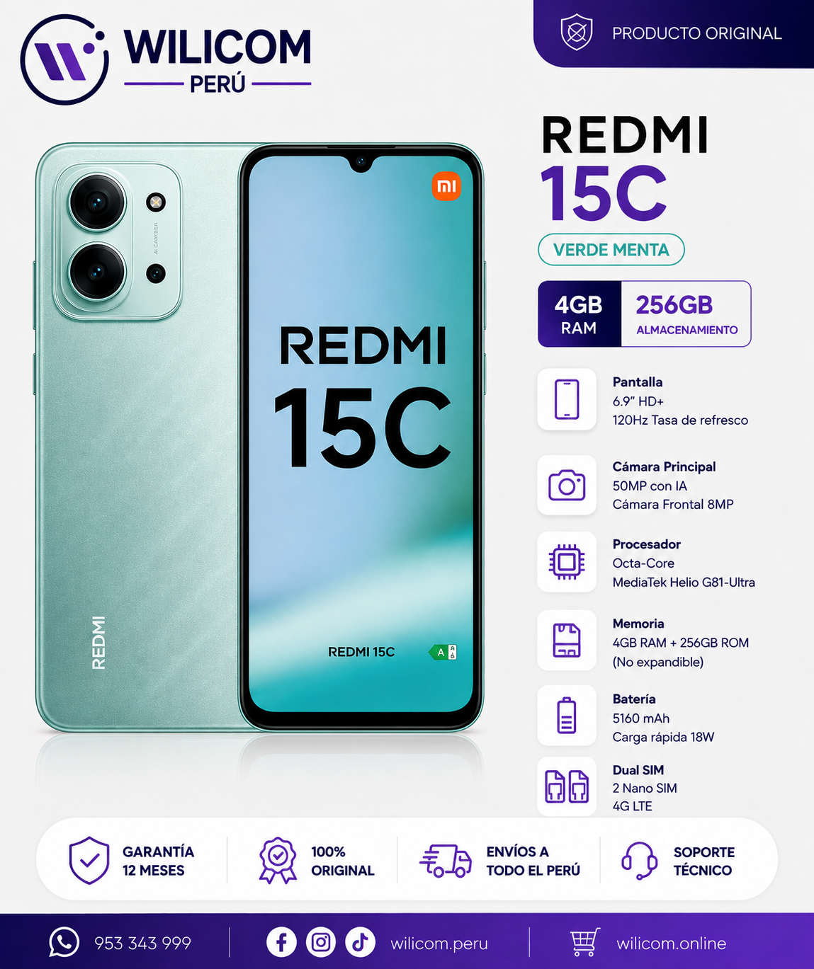 REDMI 15C 4GB RAM 256GB Verde Menta