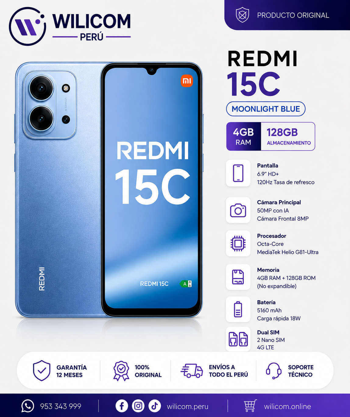 REDMI 15C 4GB RAM 128GB  Moonlight Blue