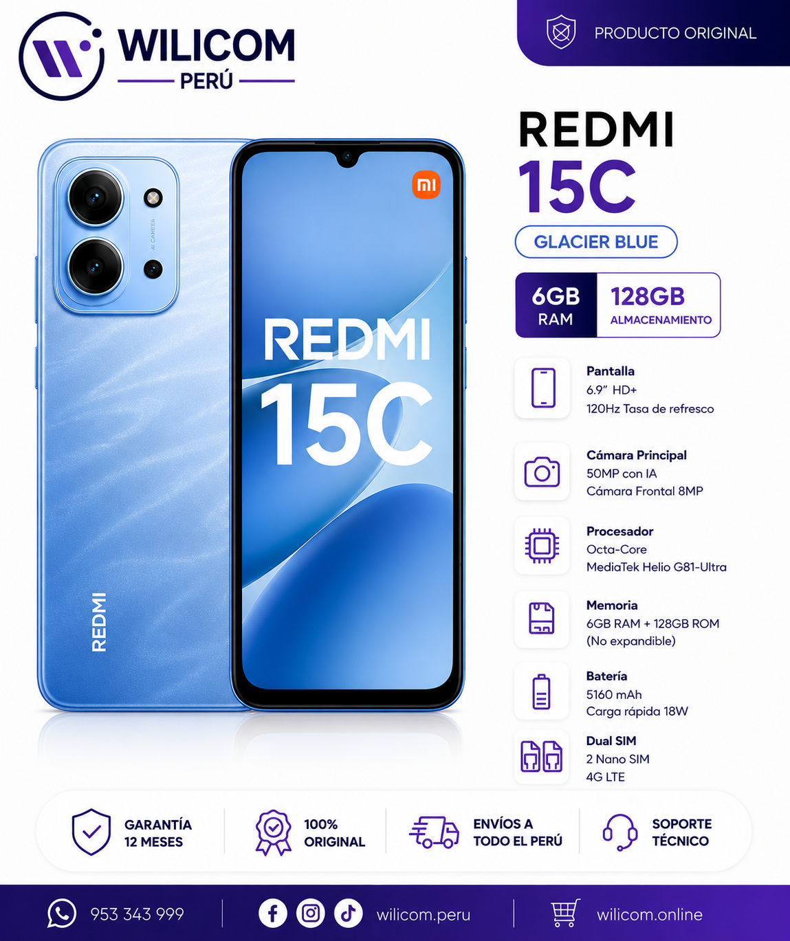 REDMI 15C 6GB RAM 128GB Moonlight Blue