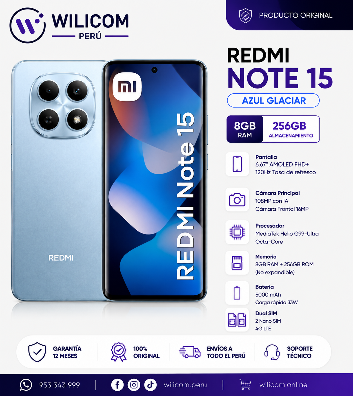 REDNI Note 15 8GB RAM 256GB Azul Glaciar
