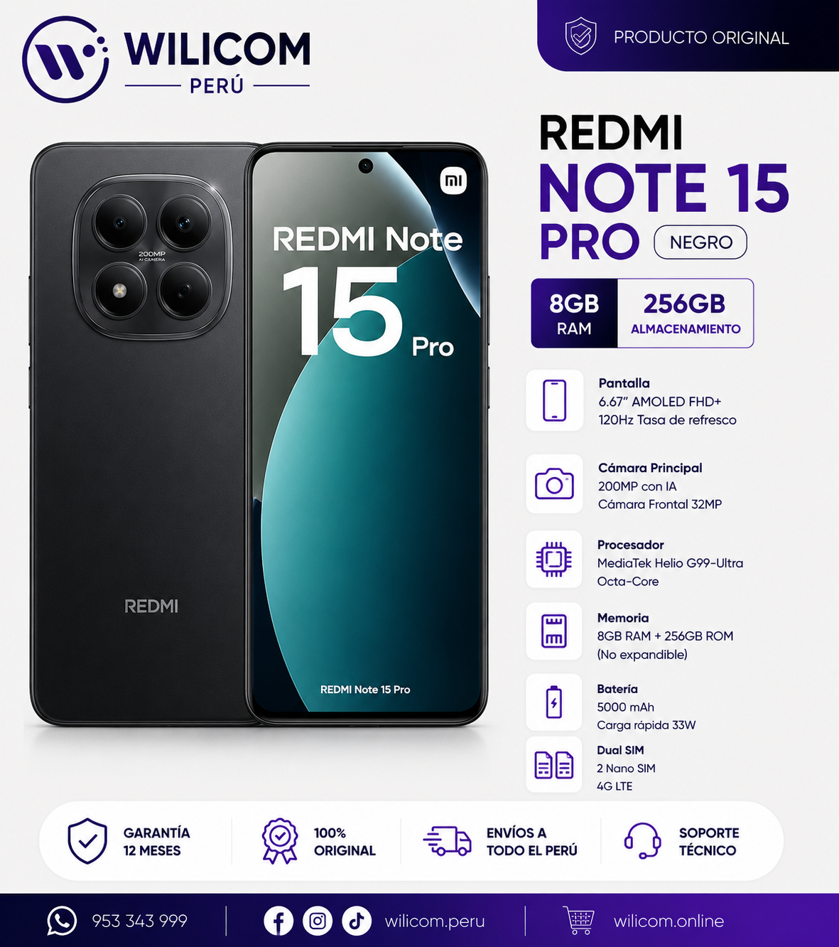 REDMI Note 15 Pro 8GB/256GB DUAL SIM Negro