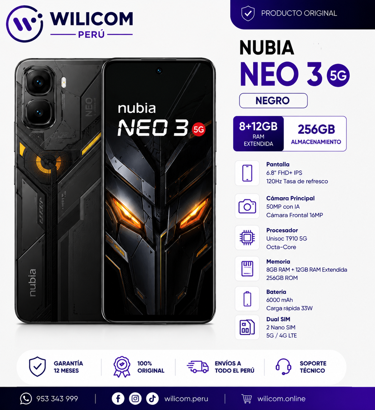 ZTE Nubia Neo 3 5G 8+12GB RAM 256GB Negro