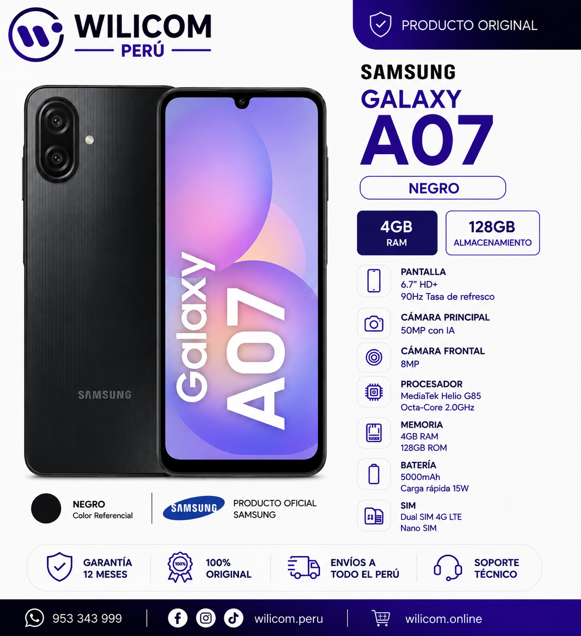 SAMSUNG GALAXY A07 4GB RAM 128GB NEGRO