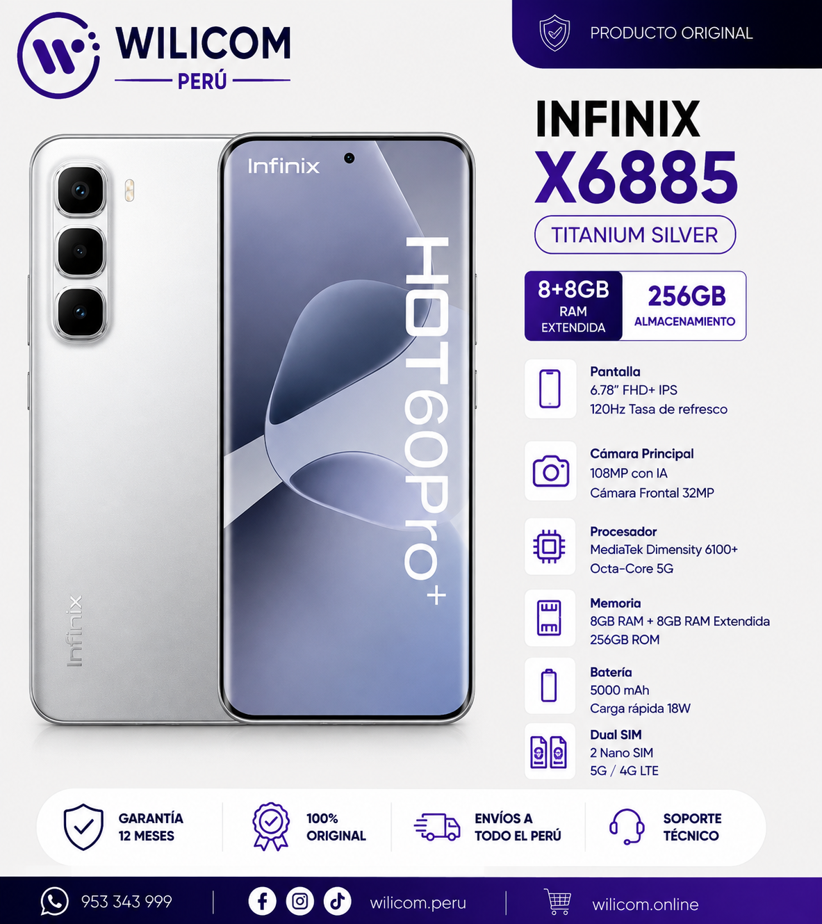 INFINIX X6885 8+8GB RAM 256GB Titanium Silve