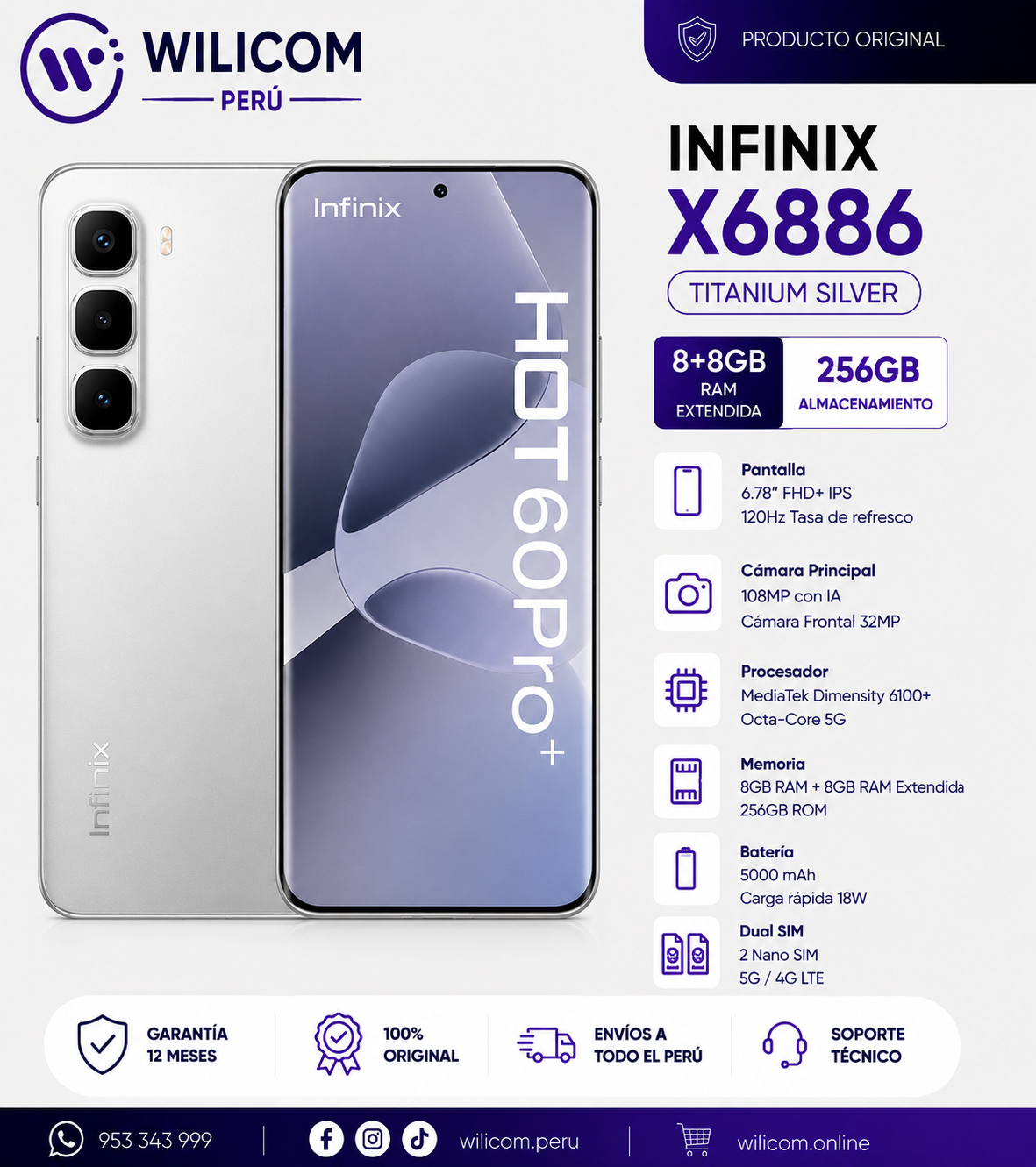 INFINIX X6886 8+8GB RAM 256GB Titanium Silve