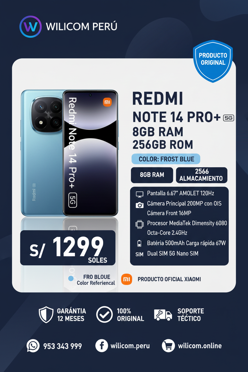 REDMI Note 14 Pro+ 5G 8GB RAM 256GB Frost Blue