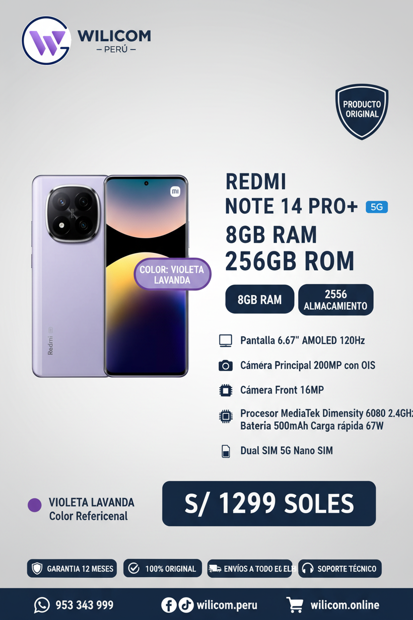 REDMI Note 14 Pro+ 5G 8GB RAM 256GB Violeta Lavanda