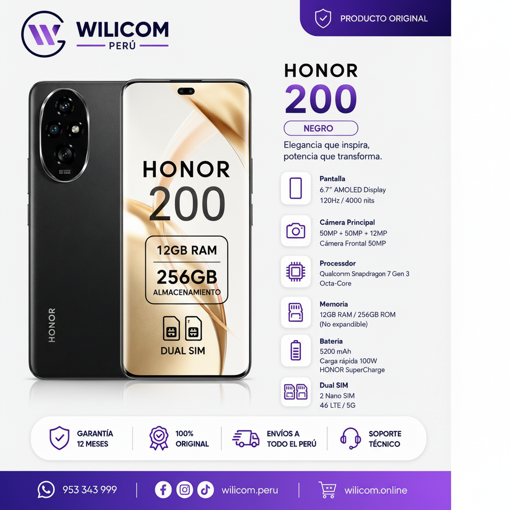 HONOR 200 12GB RAM 256GB NEGRO DUAL SIM