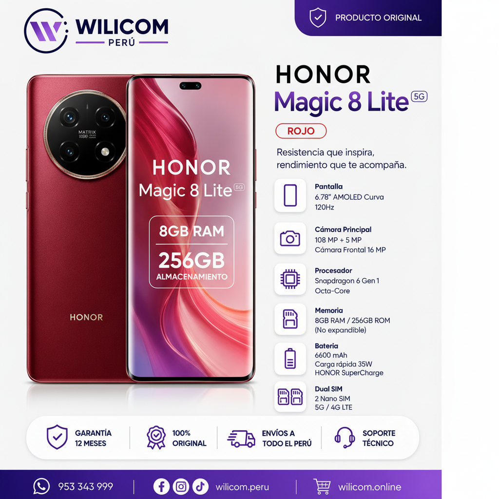 HONOR Magic8 Lite 8GB RAM 256GB ROJO DUAL SIM