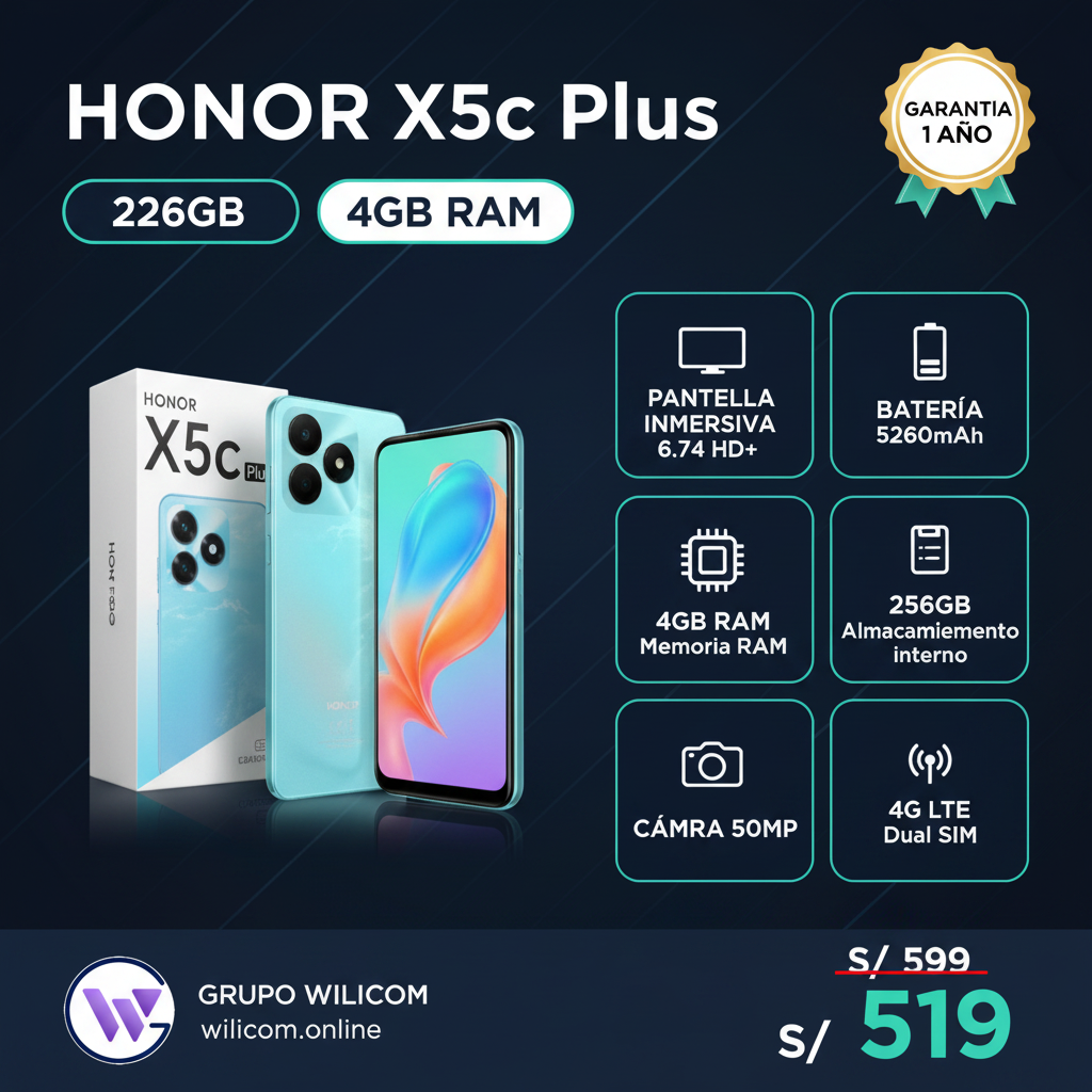 HONOR X5c Plus 4GB RAM 256GB AZUL CIAN